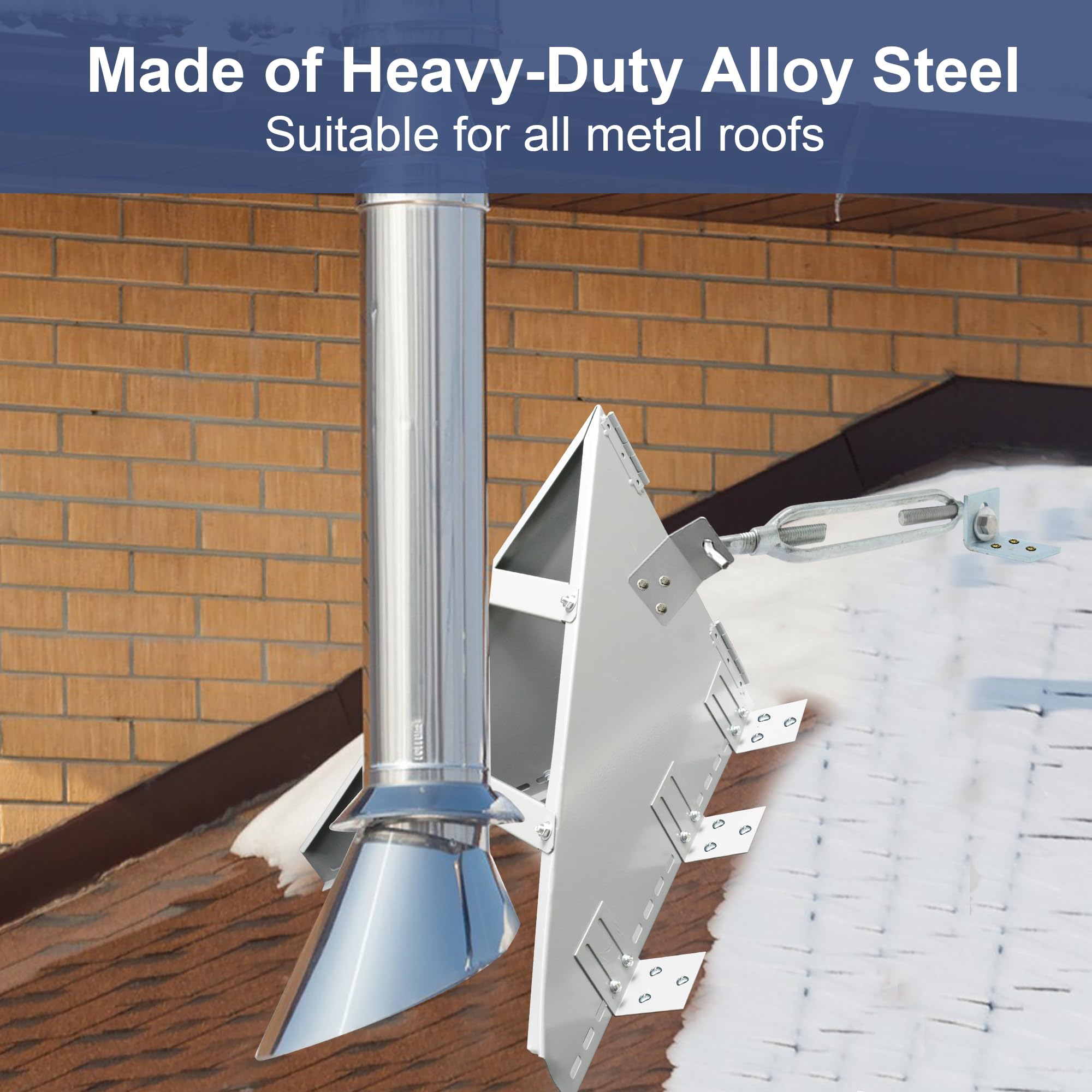 Snow Guards for Metal Roofs, Adjustable Snow Splitter for Chimneys, Roof Snow Guard with Reinforcement Accessories, Prevent Snow from Sliding Off Metal Roofs (Pull Rod Style)