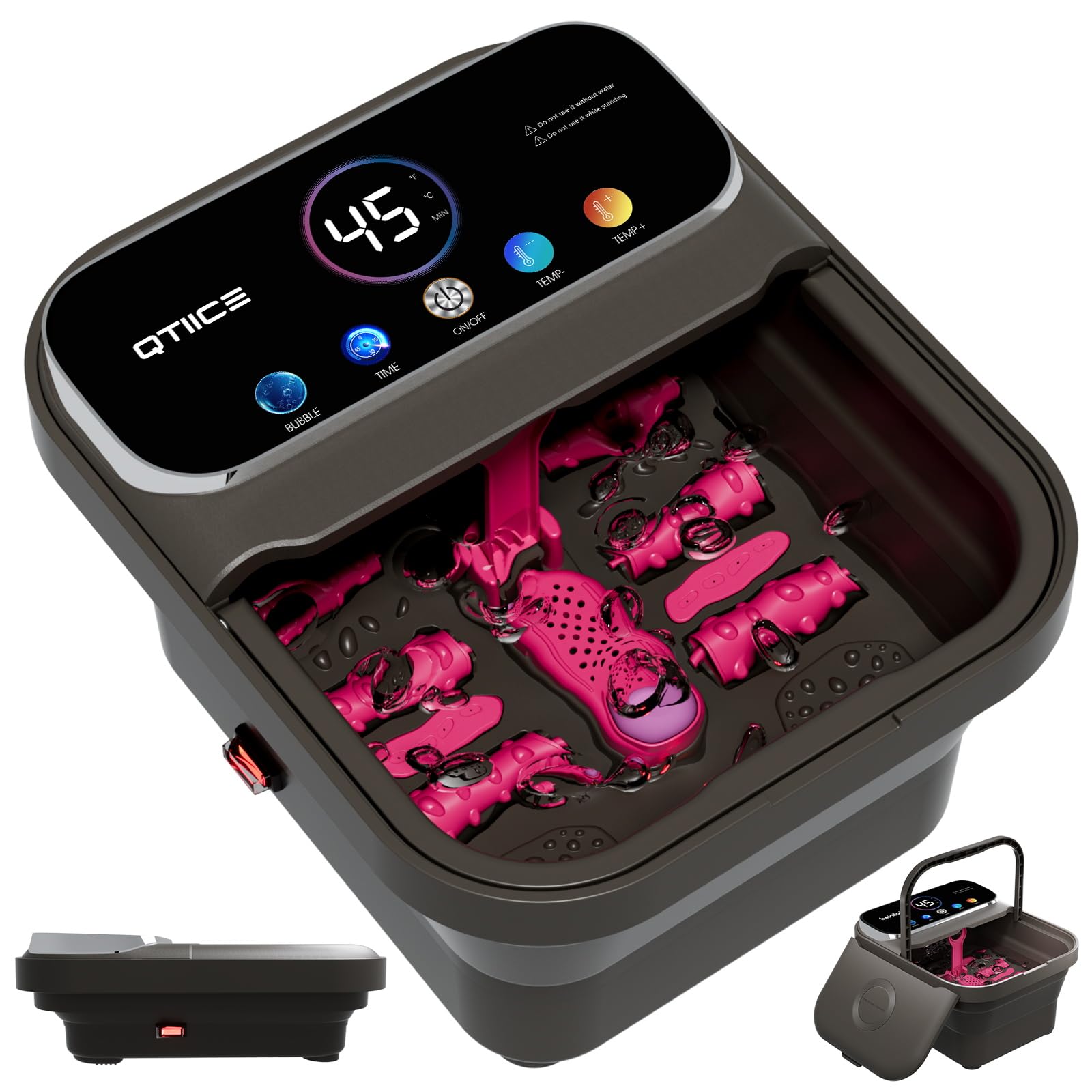 Baño de pies plegable con pantalla digital a color, regulación de temperatura, temporizador y 6 rodillos de masaje. Pedicura con función calefactora y de burbujas para la relajación de sus pies