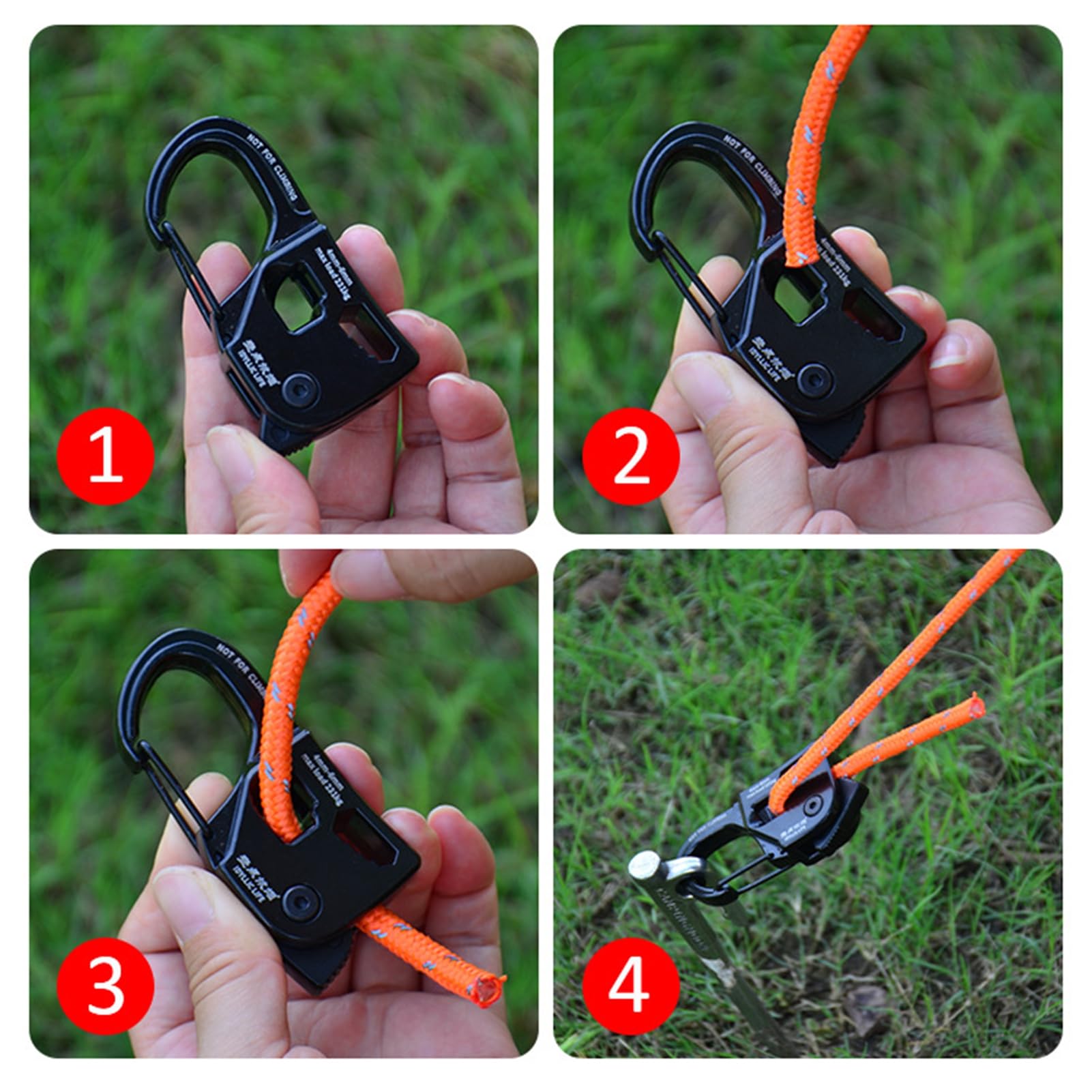 HIKEMAN Lot De 6 Tendeurs De Tente Légers De 4 Mm Pour Extérieur Avec Tendeur En Aluminium Pour Bâche De Tente, Abri D'auvent, Camping, Randonnée, Randonnée (noir