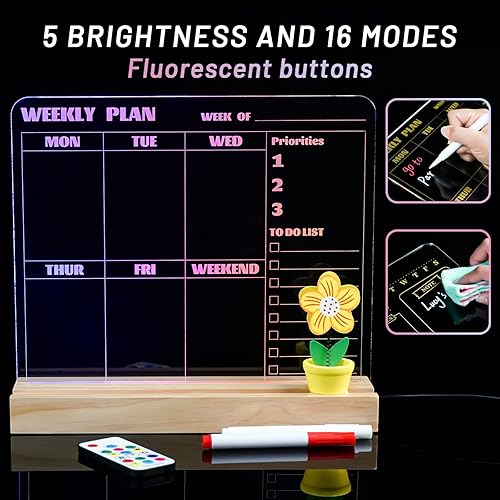 Miniatura 4 de Yuseful Planificador semanal de acrílico, pizarra blanca sin fecha, de 12 x 10 pulgadas, pizarra blanca de borrado en seco con soporte para
