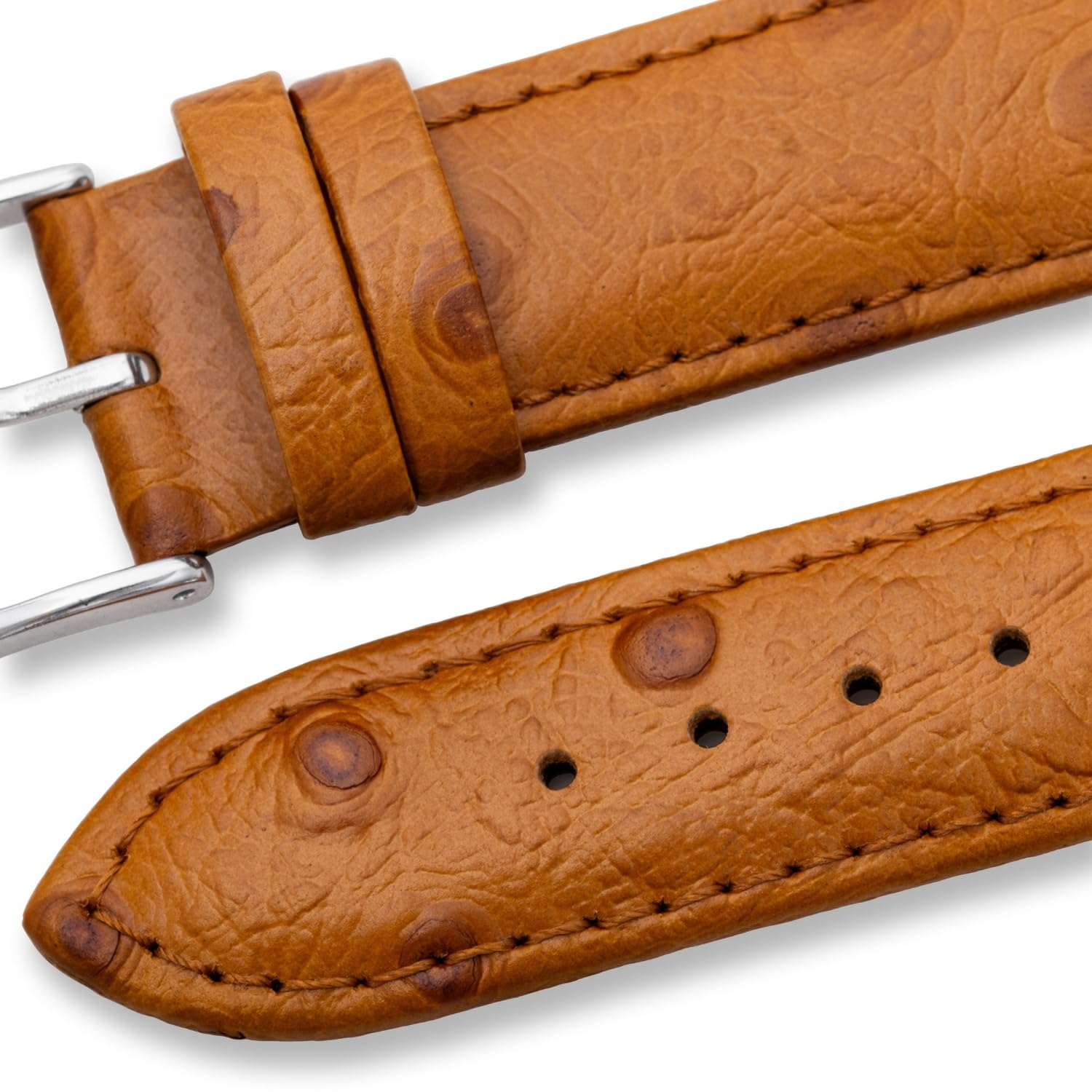 Bracelet de montre en cuir de veau motif autruche – 18 mm 20 mm – Boucles dorées et argentées incluses – Bracelet de montre de couleur marron clair – Barres à ressort et outil inclus