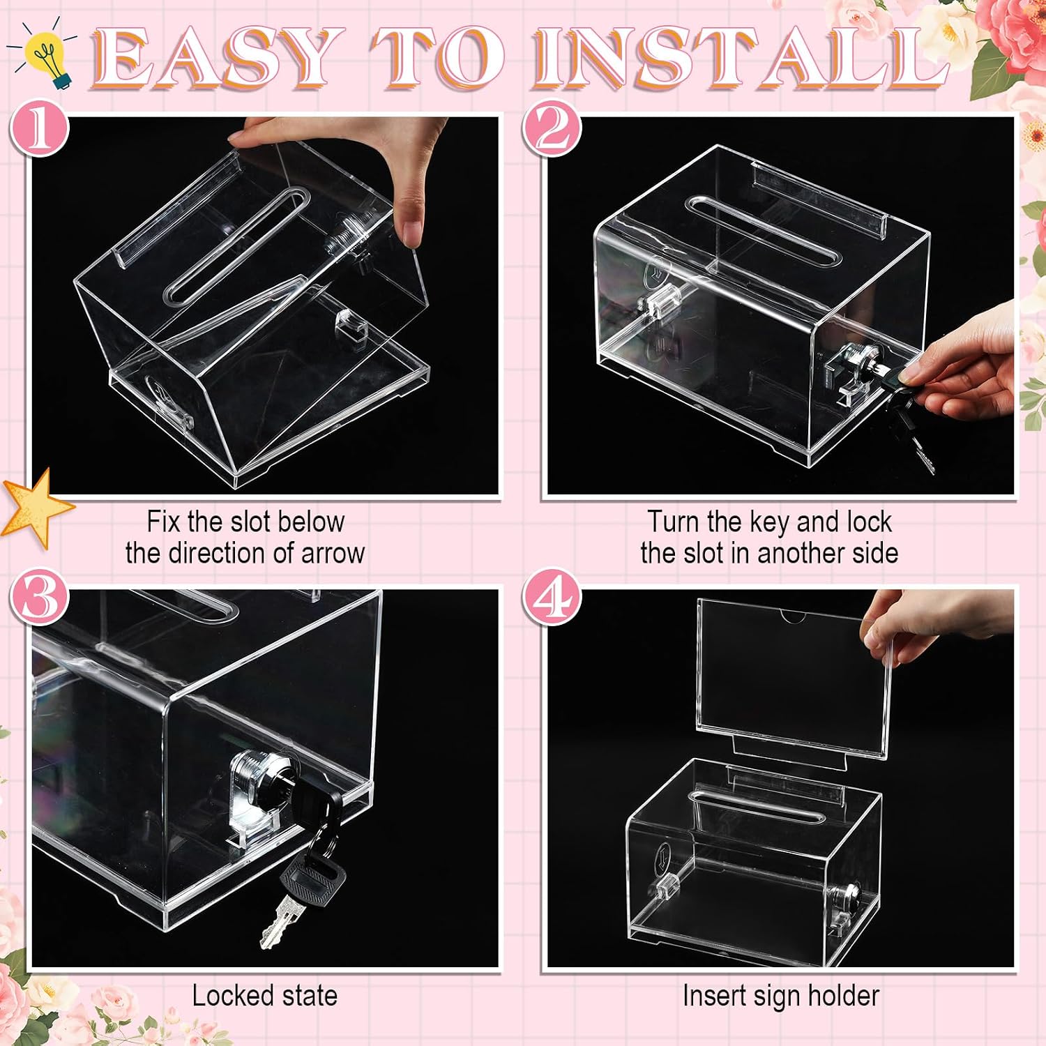 Weysat 63 Pcs Words of Wisdom Graduation Box Acrylic Advice and Wishes Cards Box with Lock Graduation Jar with Cards and Pen for Graduate Decoration Best Wishes Grad Party Supplies (Floral)