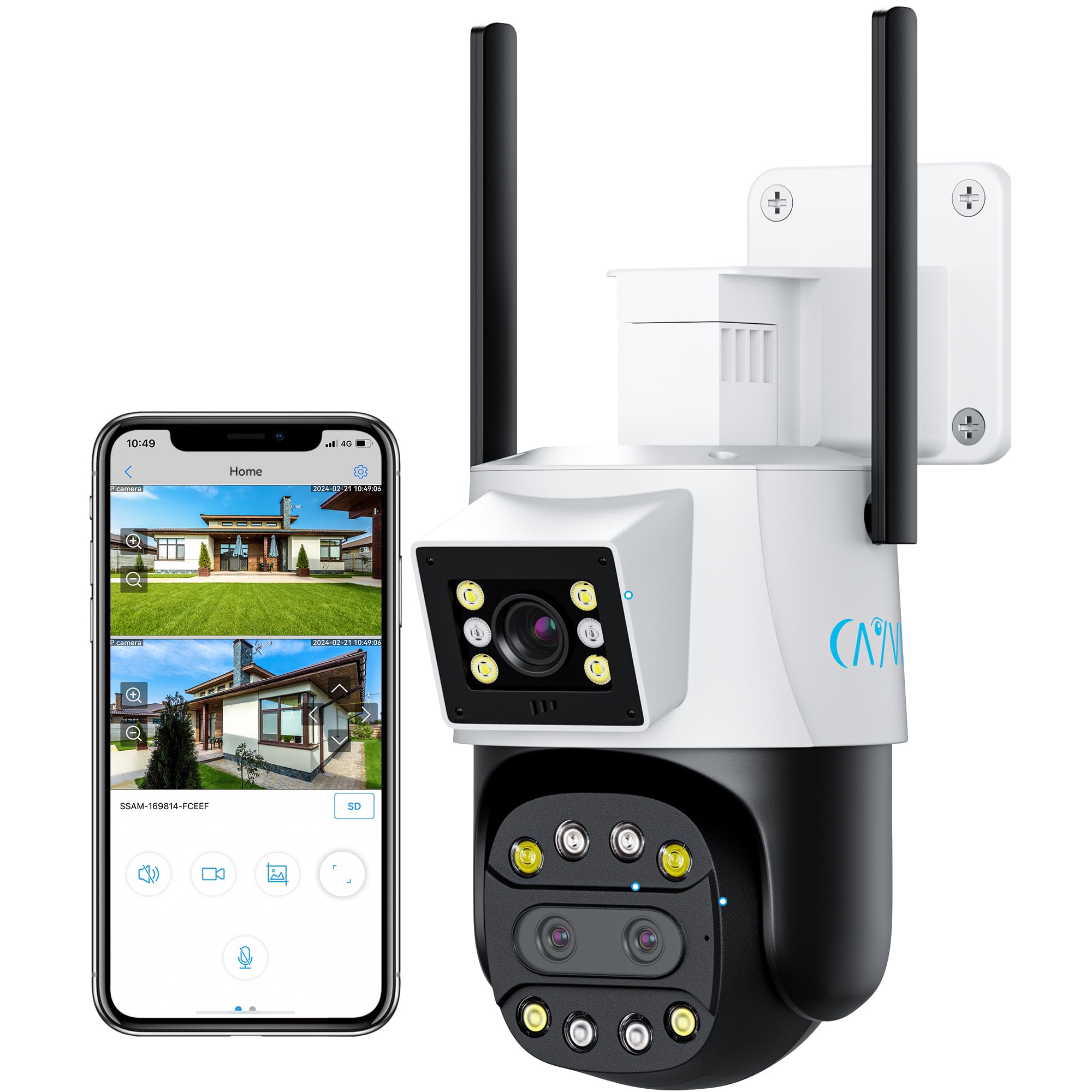 Telecamera Wi-Fi Esterno,Tre-Lente Doppia-Visione, 2,4G FHD1080P PTZ IP Videocamera Sorveglianza,Tracciamento Automatico,Visione Notturna a Colori, Audio Bidirezionale, IP66 (HD)