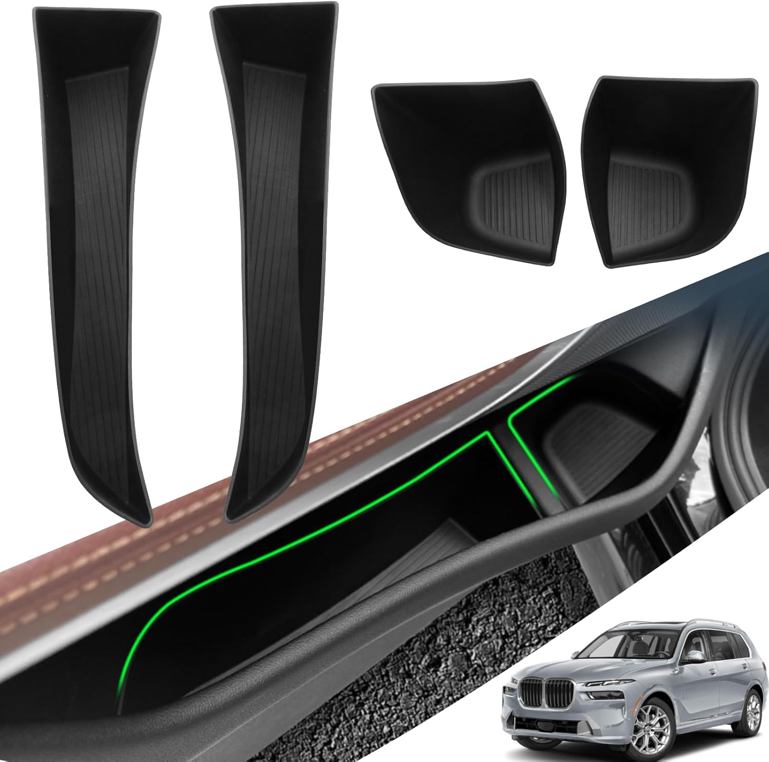 Jaronx Compatible with BMW Door Side Organizer X5 G05/X7 G07 2019-2024, 4PCS TPE Front Door Panel Pockets Insert Organizer Tray for BMW X5 G05 Accessories X7 G07 Accessories