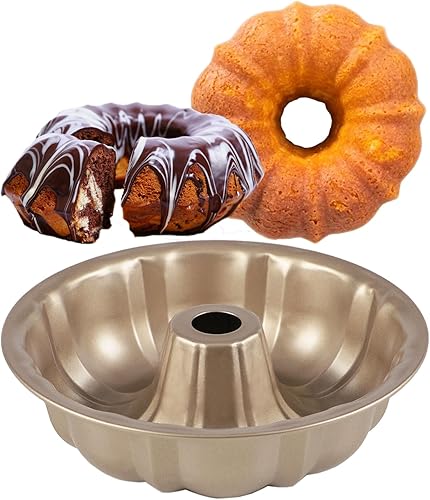 Suuker Bundt - Molde para tartas antiadherente, 9.45 pulgadas de tubo acanalado para tartas, moldes para hornear tubos de acero al carbono