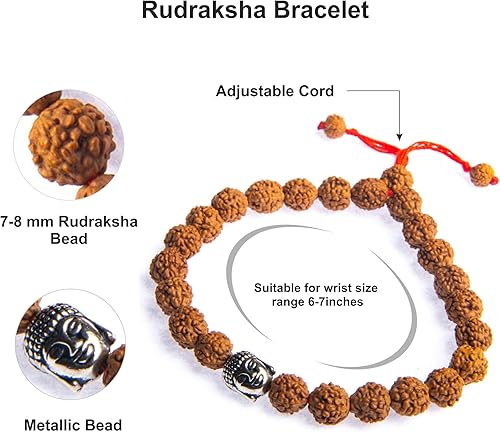 Miniatura 4 de Wonder Care Auténtica Rudraksha Mala Pulsera auténtica de Rudraksha del Himalaya de 5 caras Cuentas de Rudraksha Pulseras de cuentas para hombres