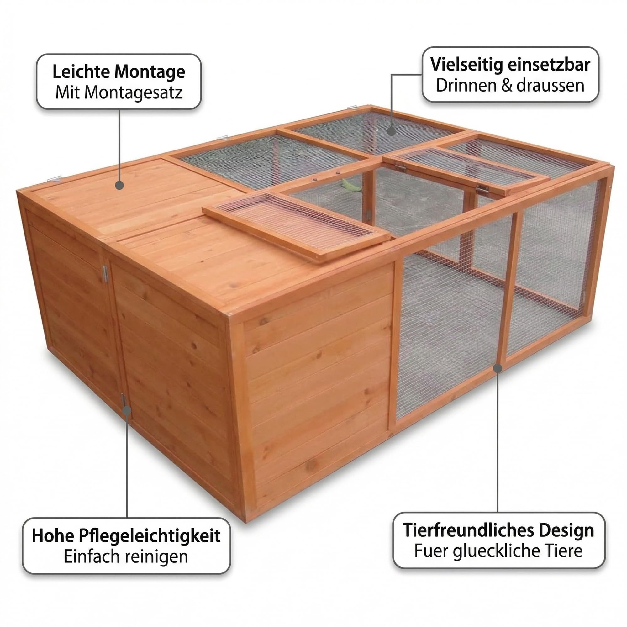 Mucola Freilaufgehege klappbar Kleintierstall draußen Outdoor Hasenstall 160x119x60cm Freigehege aus Holz mit Gitter Ausbruchsperre Freilauf