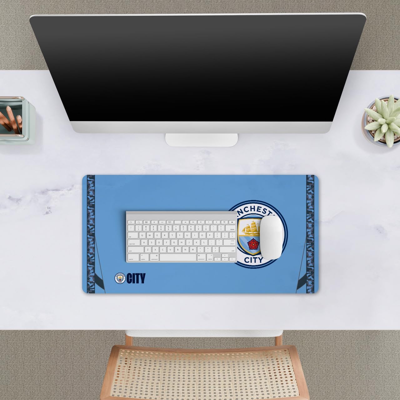 Head Case Designs Officially Licensed Manchester City Man City FC 2024/25 Home Crest Kits & Players 23.62 x 11.81 x 0.12 inches (600 x 300 mm) - L Gaming Office Desk PC Keyboard Mouse Mat Pad