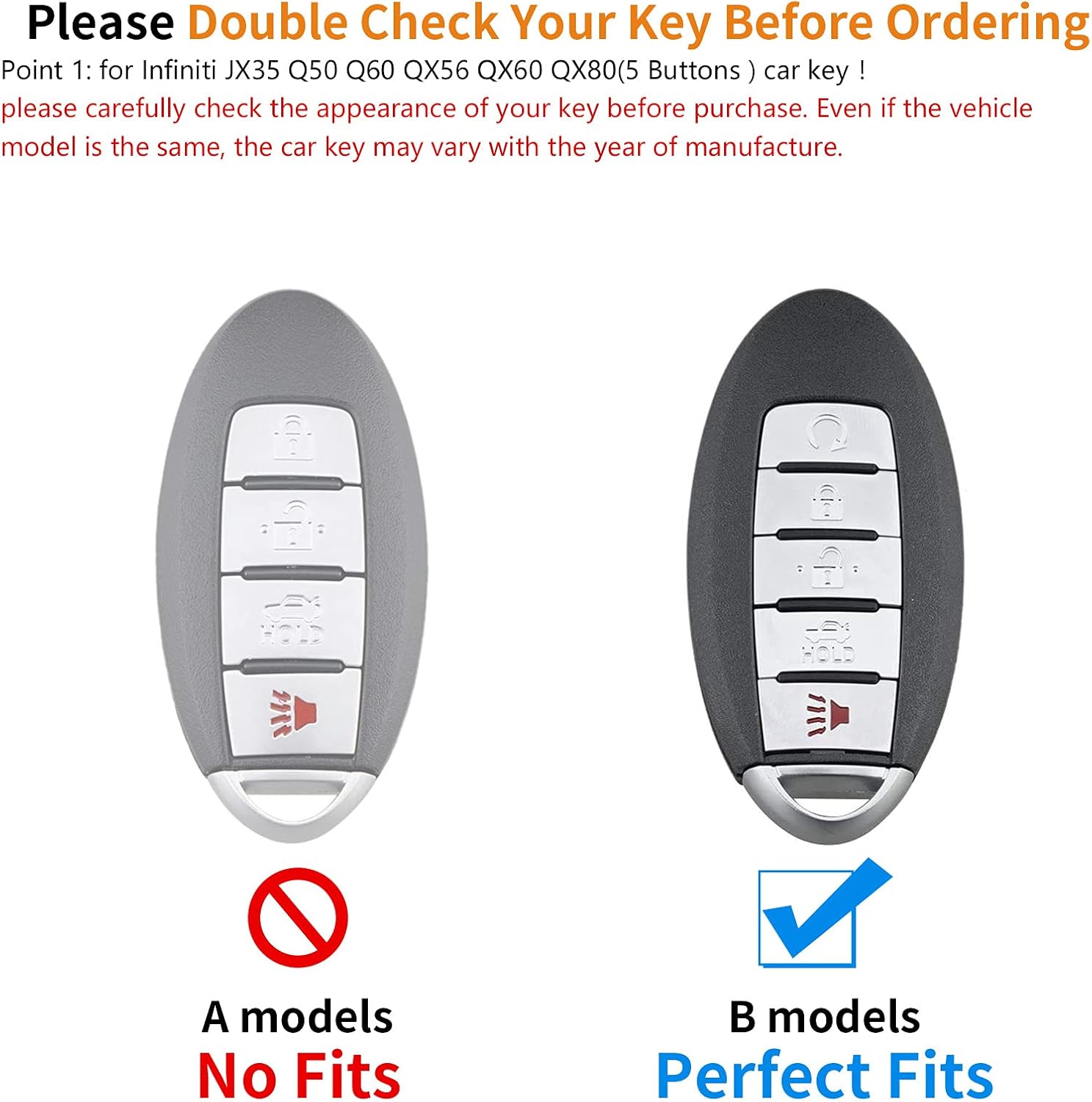 Key case for Infinity ,Key Fob Cover Leather Key Holder Remote Key Protection Case Suit for Infiniti g35 qx56 fx35 q50 g37 m35 qx60 i35 qx80 q60 qx30 5 Buttons for Man and Women, Models B Red