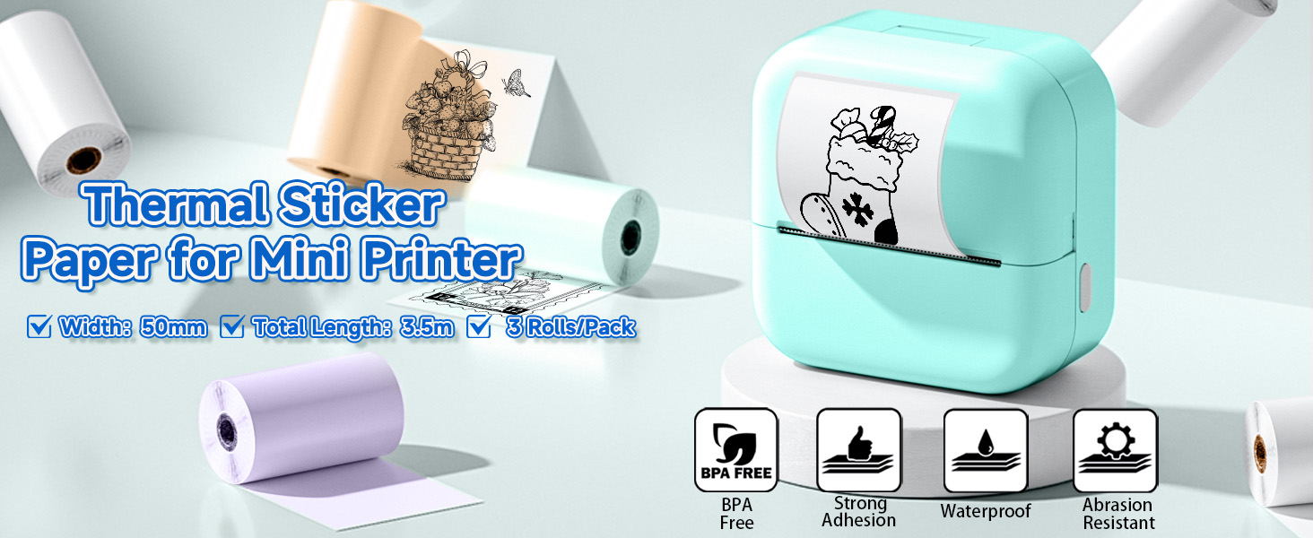 Phomemo Papier Transparent Pour M02, M02PRO, T02, M02S, M02X, M02L, M03, M03AS, M04S, M04AS Mini Imprimante Portable Thermique, 53mm X 3.5m, 3 Rouleaux