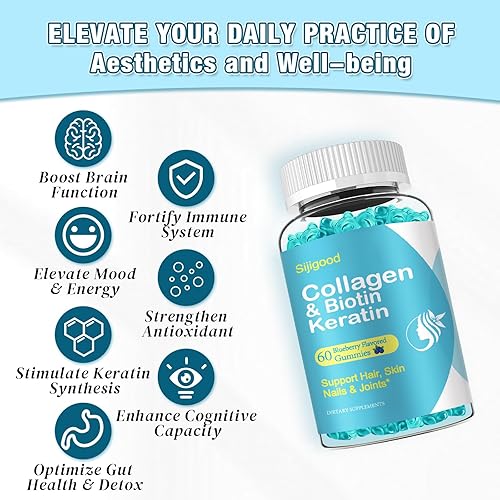 Miniatura 4 de Sijigood Gomitas de biotina vegana con colágeno, queratina, ácido hialurónico, vitamina para la piel, crecimiento del cabello, uñas y