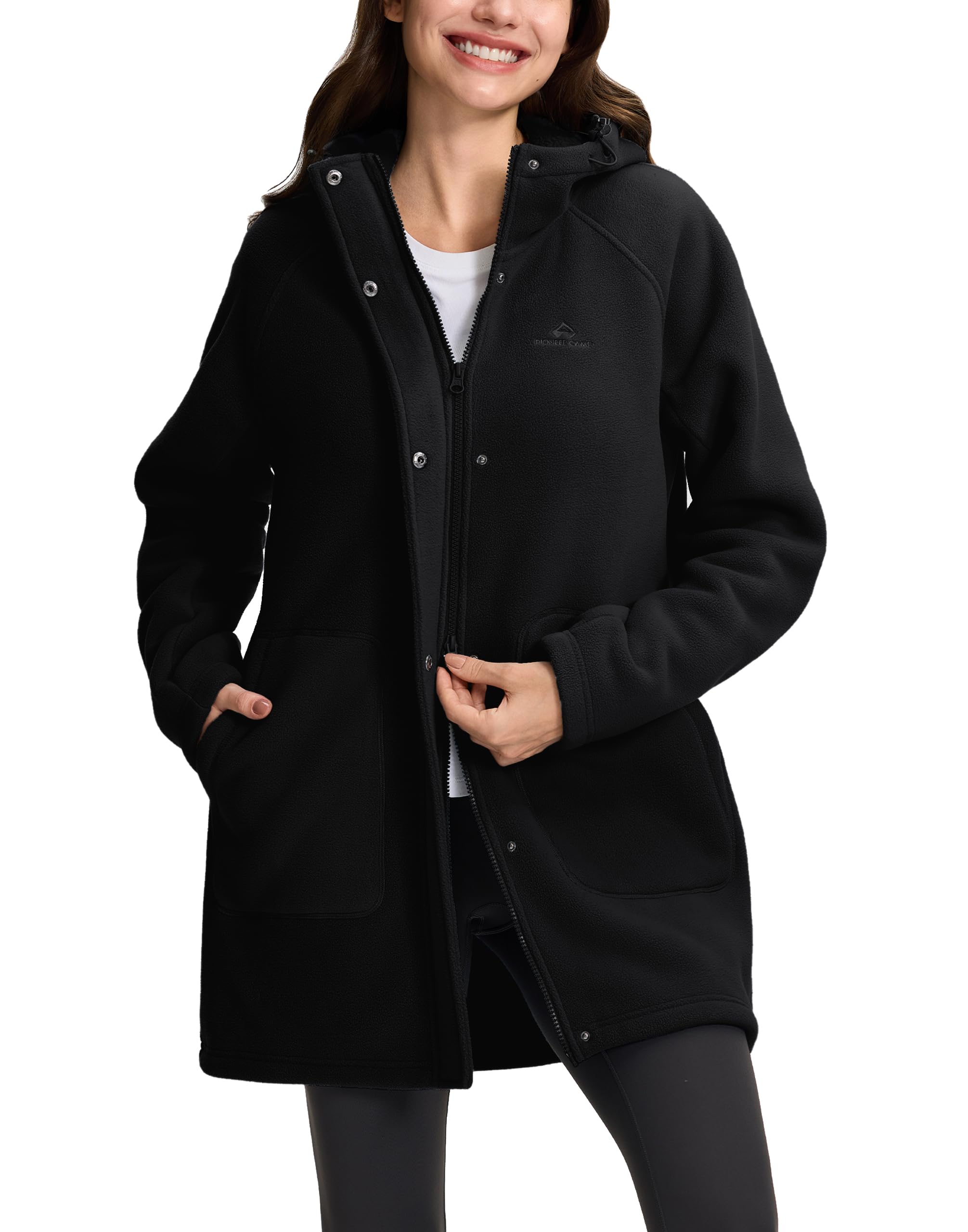 Pioneer Camp Fleecejacke Damen Lang Gefütterte Jacke Dicke Warme 400g Hoodie Jacke Full-Zip Kapuzenpullover Mantel mit Kapuze Antistatische Mäntel Herbst Winterjacke (Fällt groß aus)