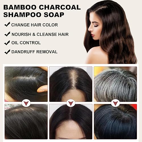 Miniatura 2 de Barra de champú para oscurecer el cabello, jabón de cobertura gris, jabón de champú para cabello negro y grueso, jabón de champú de carbón de bambú