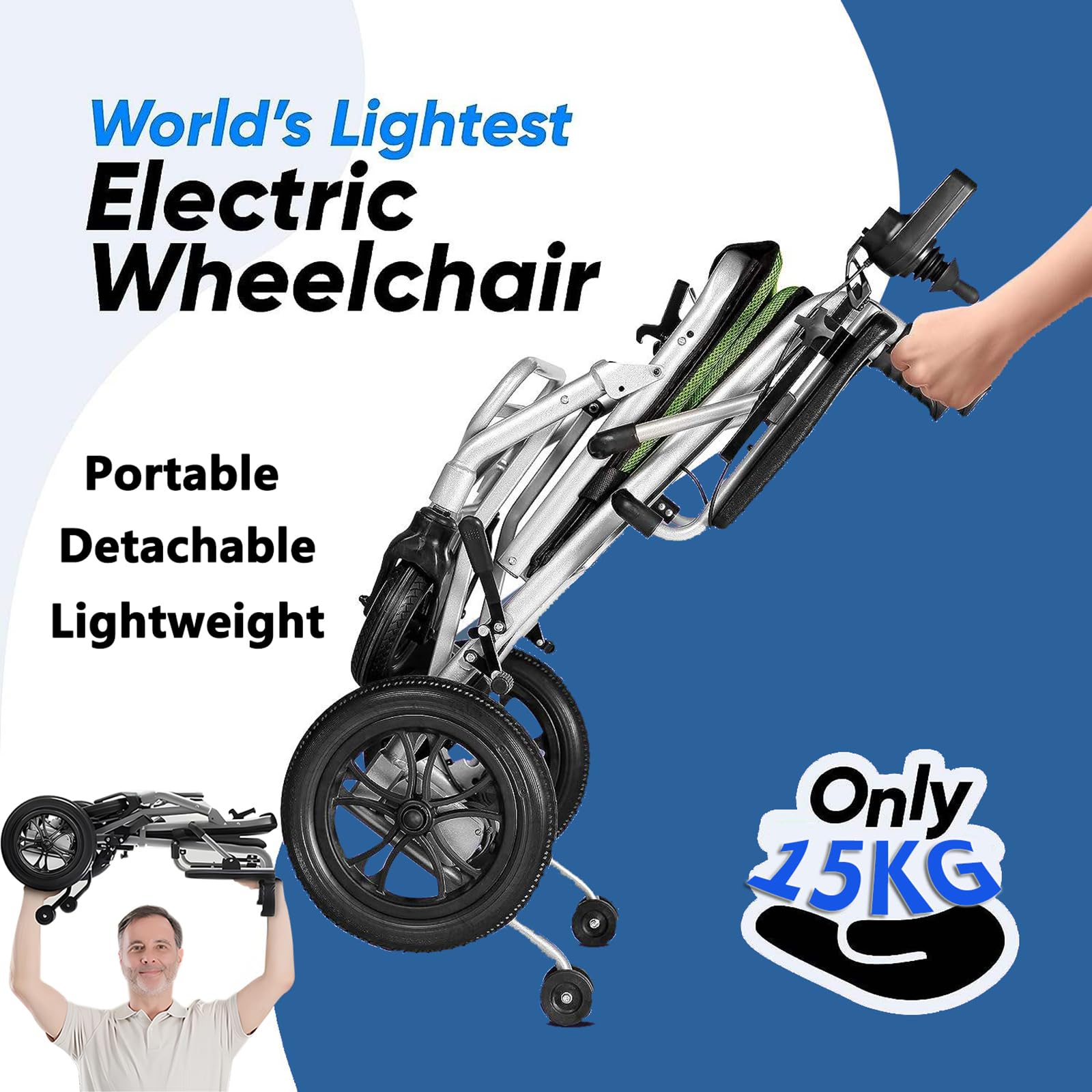 Silla de ruedas eléctrica plegable ligera, scooter portátil de movilidad para personas mayores, capacidad de 120 kg, motor de 400 W, alcance de 20 km, freno automático de doble control