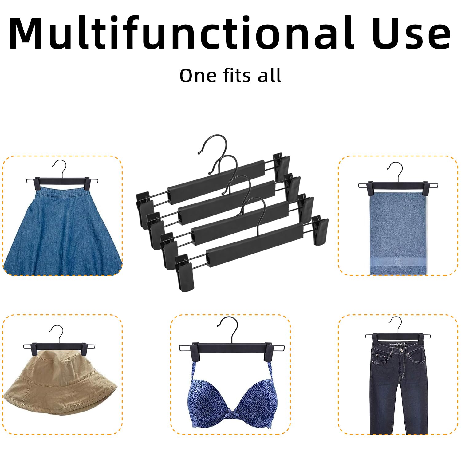 NORTHERN BROTHERS Confezione da 50 grucce nere per pantaloni, con clip, grucce per gonne da donna, in plastica, per pantaloni, grucce per pantaloni