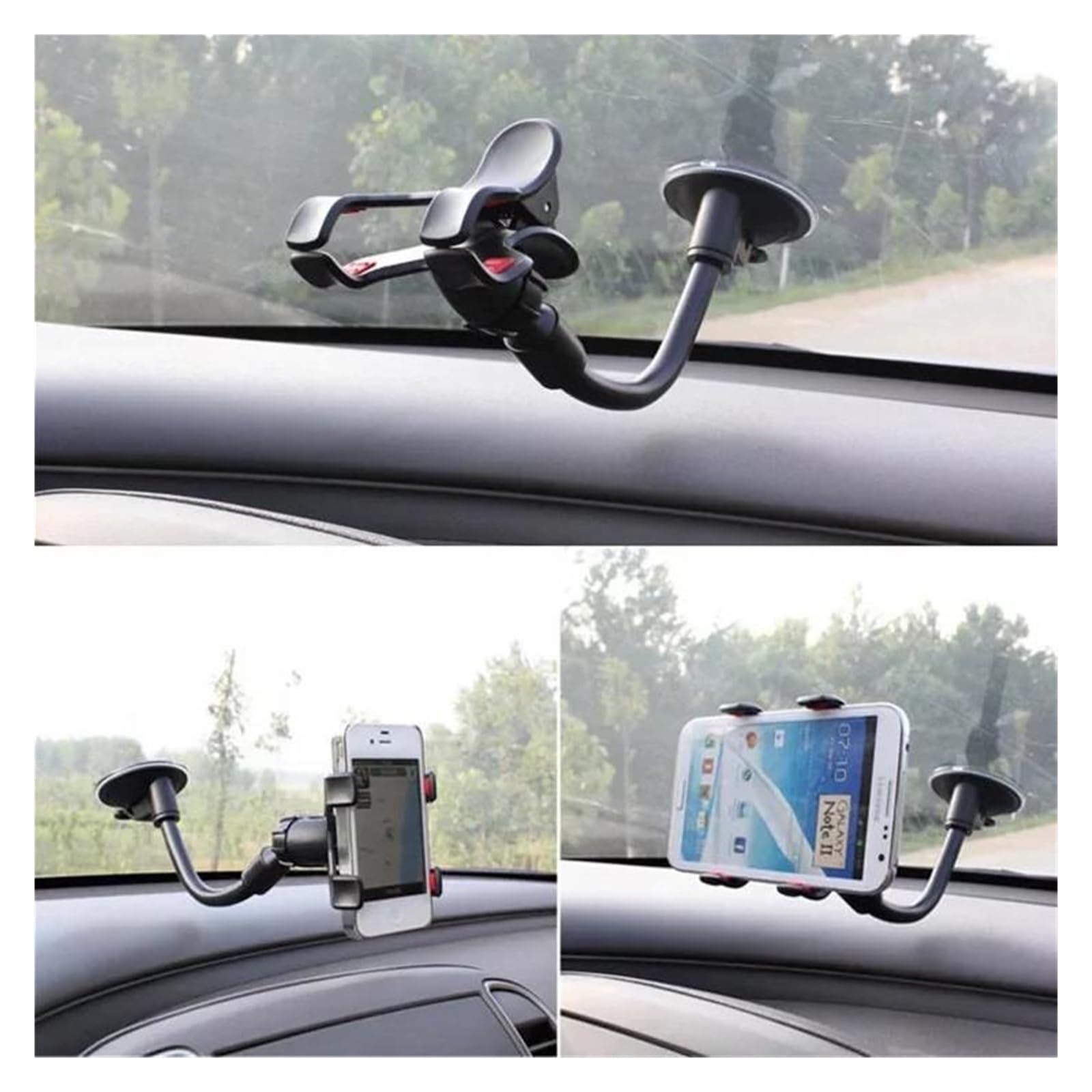 Supporto flessibile per telefono GPS per auto con rotazione a 360°, supporto per parabrezza e cruscotto