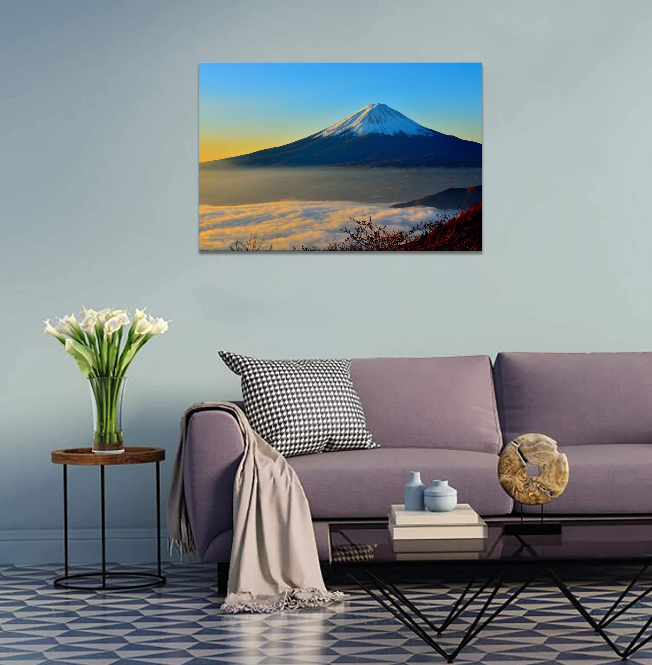 Amazon.co.jp: 富士山 アートパネル 白雲 絵 レイクライト 赤富士 風景