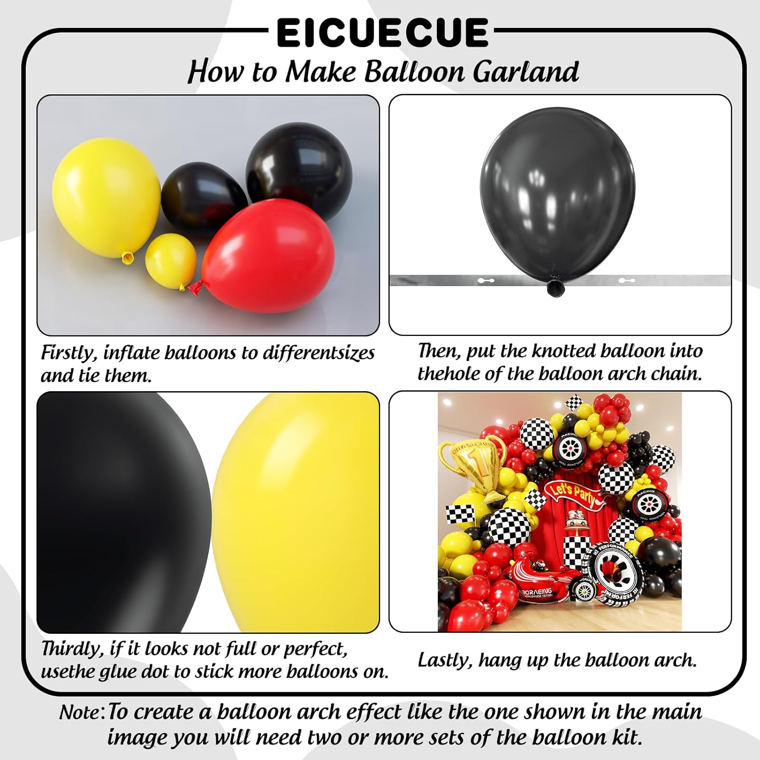Race Car Balloon Arch Kit - 170Pcs Different Size Balloons and Tire Flags Checkered Black Red Yellow Balloon Garland Kit for Racing Car Two Fast 2nd Theme Baby Birthday Party Decorations - Image 3