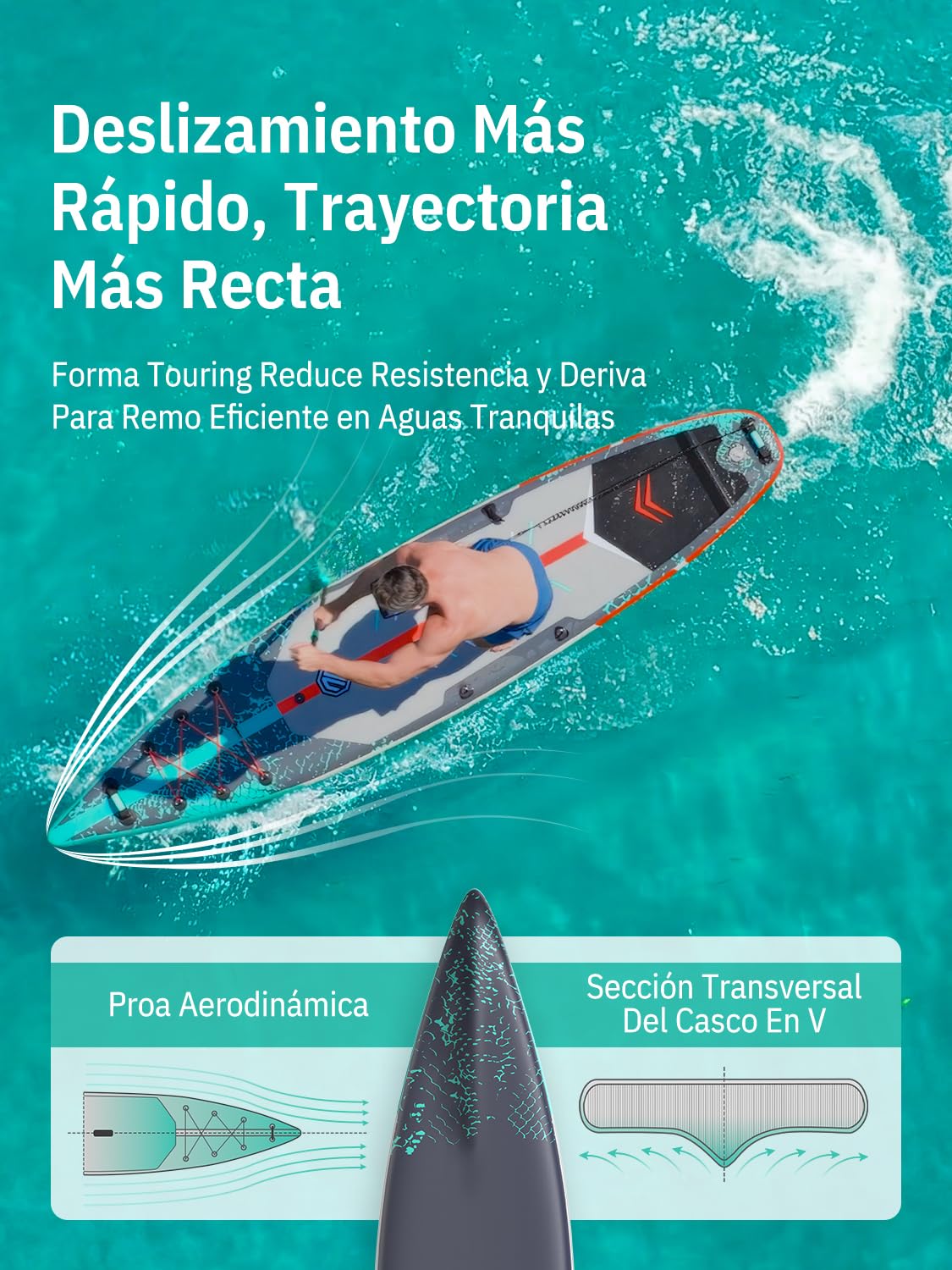Niphean Tabla De Paddle Surf Hinchable De 380 Cm, Capacidad De 280 Kg, Tabla Padel Surf Touring con Accesorios Completos Y Kick Pad, Estable para Adultos Y Jóvenes, Ideal para Surf Principiantes