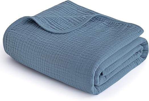 PHF Baby Muslin Swaddle Blanket, 100% Cotton Soft Breathable Receiving Blankets for Boys and Girls, 4-Layer Swaddle Wrap Burping Clothes, Baby Essentials, Large 47 x 47 inches, Prussian Blue