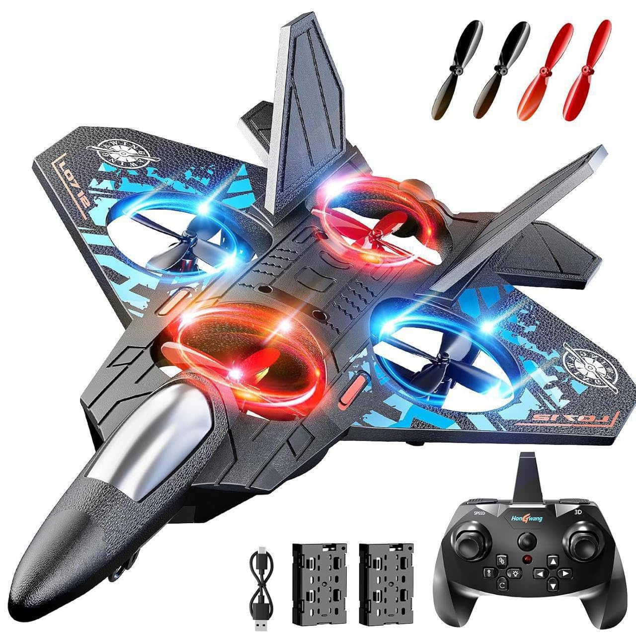 Remote Control Fighter Plane Toy with LED Lights, 2.4GHz RC Airplane, One Key Take Off, Stable Hover, 360° Stunt Roll, Rechargeable Foam Aircraft for Kids and Beginners-image-21