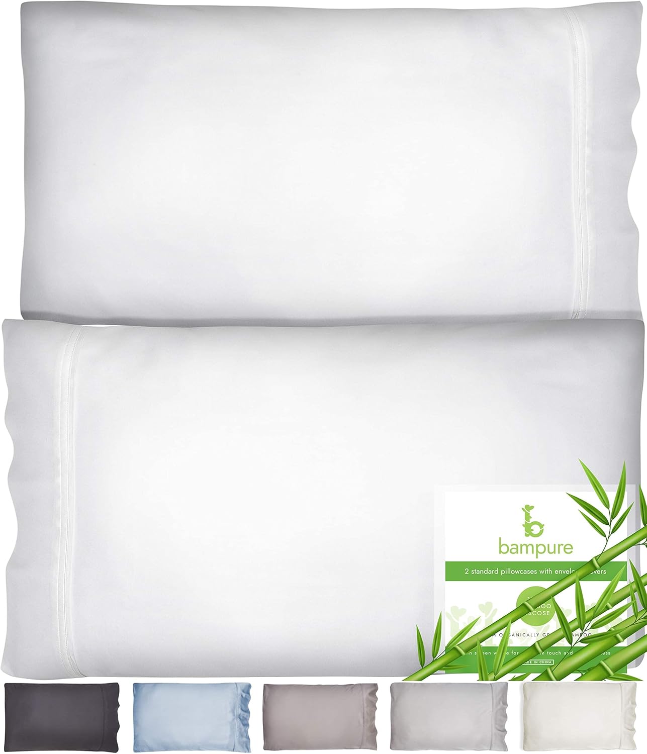 BAMPURE Pillowcase Queen Bamboo Pillow Case Queen Size (20x30) 100 Organic Bamboo