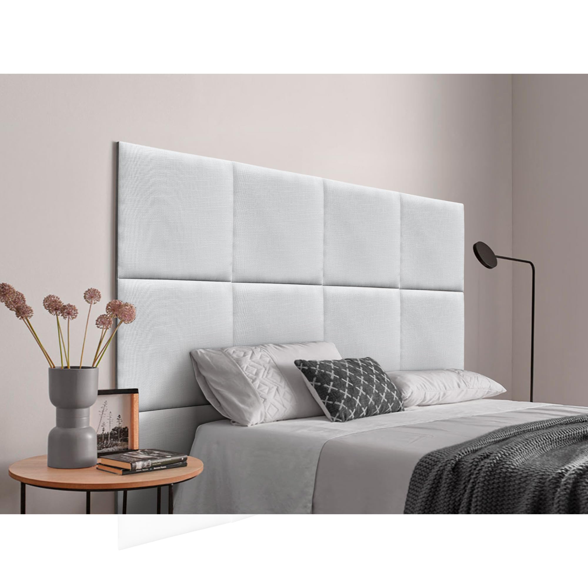 DHOME Cabecero Tapizado Compuesto de Paneles Autoadhesivos Intercambiables de Lino Natural Cama Lujo Dormitorio Acolchado (Blanco, 105cm)