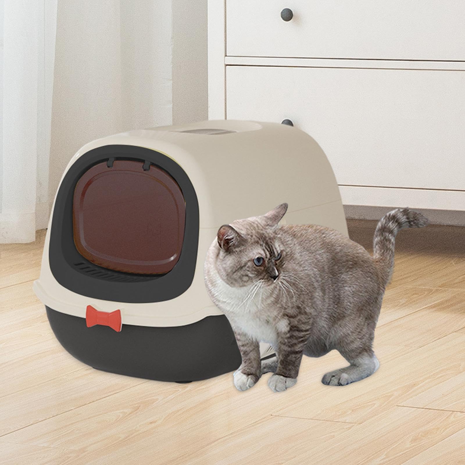 Arenero para Gatos Totalmente Cerrado con Bandeja Y Tapa Extraíbles, Entrada Zona Apto para Gatos Domésticos, Negro