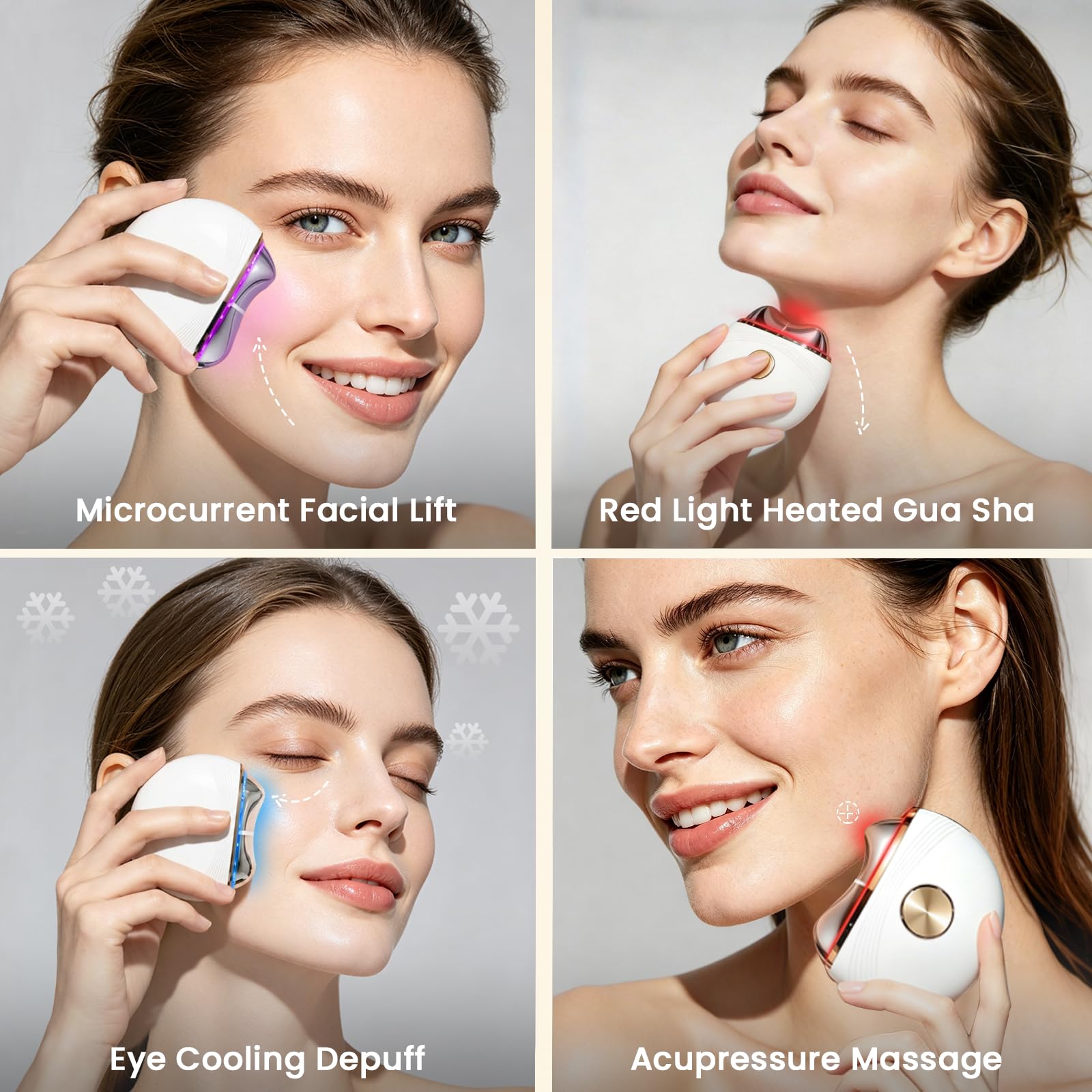Red Light Electric Gua Sha Facial Neck Sculpting Tools with Heat, Cold, Microcurrent, Lymphatic Drainage Massager Device for Lifting Firming Contouring | Pressure Point Fascia Release | Cool Depuffing