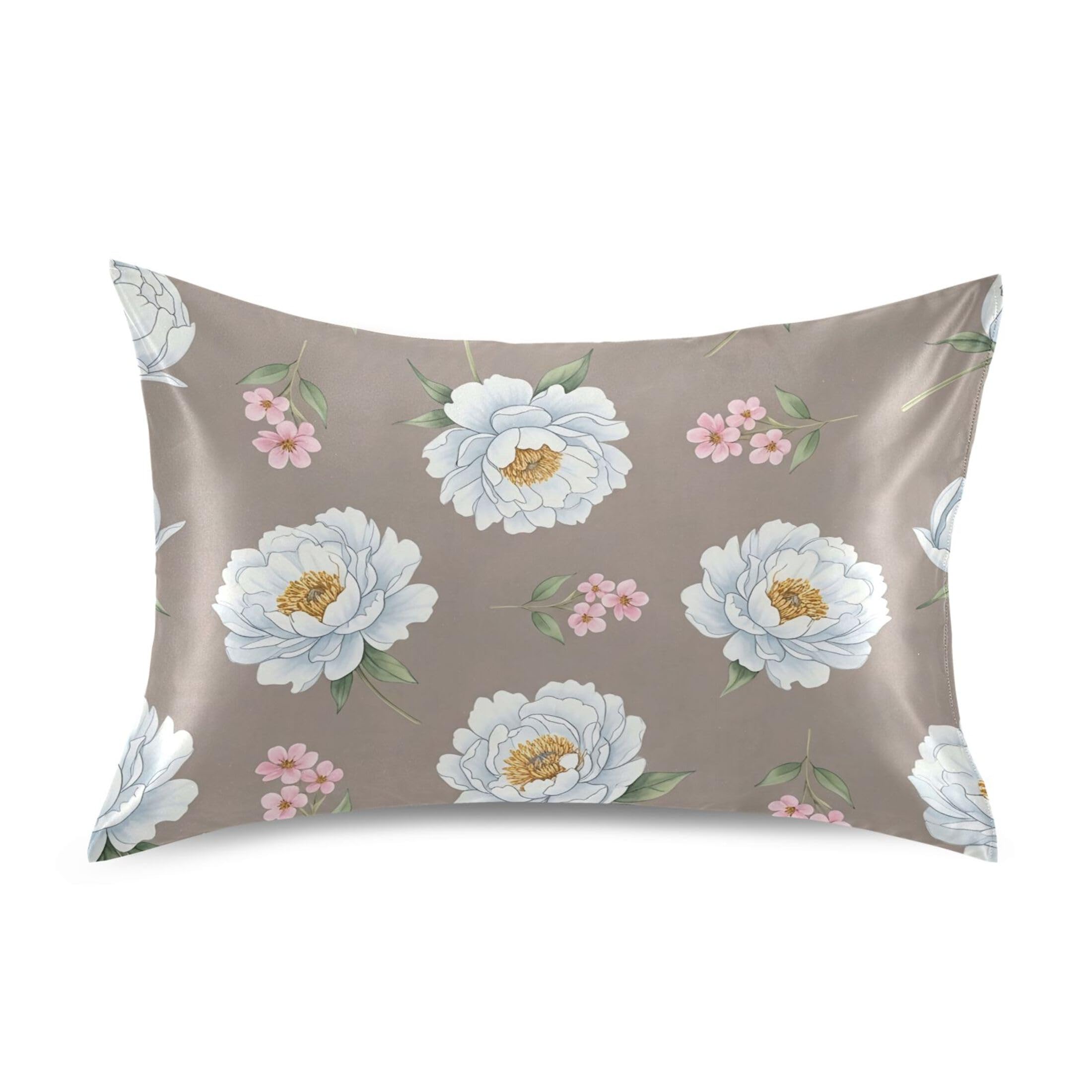 Fuauuyl Pillowcase Queen Size 20x30 in, Flowers Soft Breathable Satin Pillow Case for Hair and Skin with Envelope Closure Wrinkle-Free