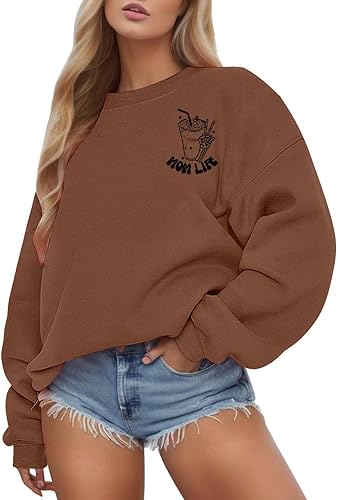 Miniatura 2 de SNKSDGM Sudaderas de manga larga con cuello redondo y hombros caídos para mujer, ropa de otoño e invierno 2023