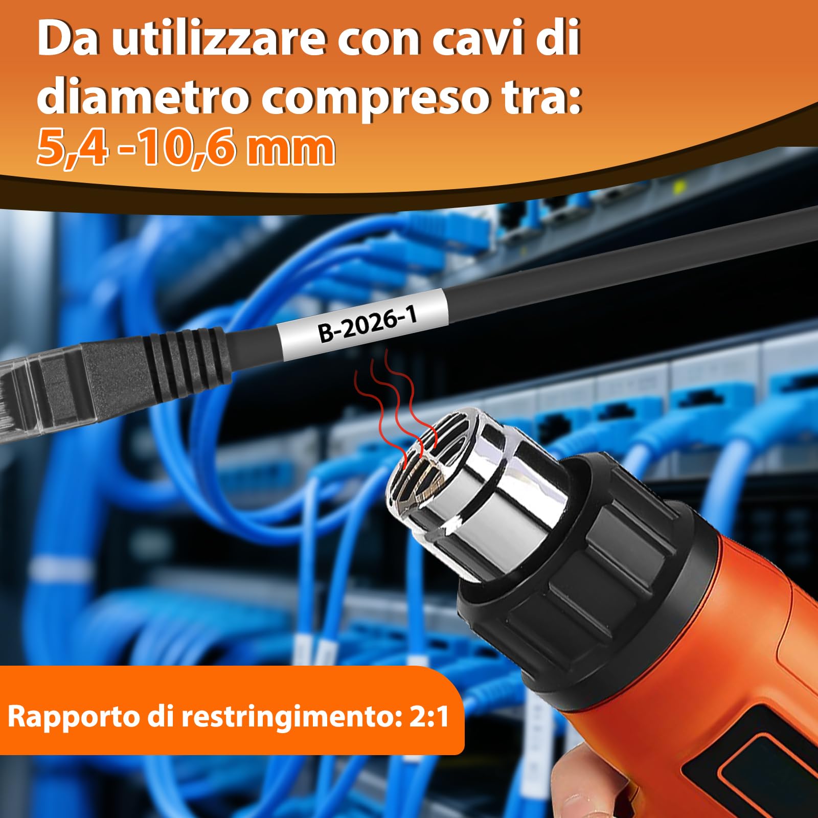 HSe-241 Heat Shrink Tube Nastro per Brother P-Touch - Nastro termoretraibile per cavi HSe241, 17 mm, nero su bianco, compatibile con P-Touch PTD400AD PTD600 PTD400 PT-D450 PT-P710BT 3Pz
