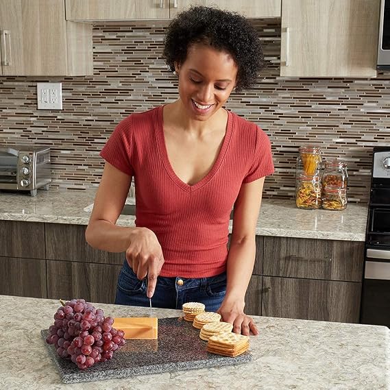 Natural Granite Chopping Board (Black), By Home Basics | Cutting Boards For Kitchen | Kitchen Cutting Boards With Non-Skid Feet 12x16 (Single Pack)