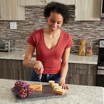 Natural Granite Chopping Board (Black), By Home Basics | Cutting Boards For Kitchen | Kitchen Cutting Boards With Non-Skid Feet 12x16 (Single Pack)