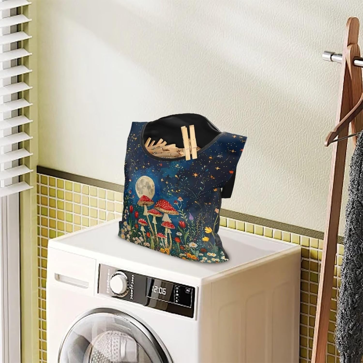 Mushroom Handy Clothespin Bags Moon Space-Saving Clothespin Storage Hanger Bag, Hanging Storage Organizer with Hanging Rope for Home Outdoor Supply image 3
