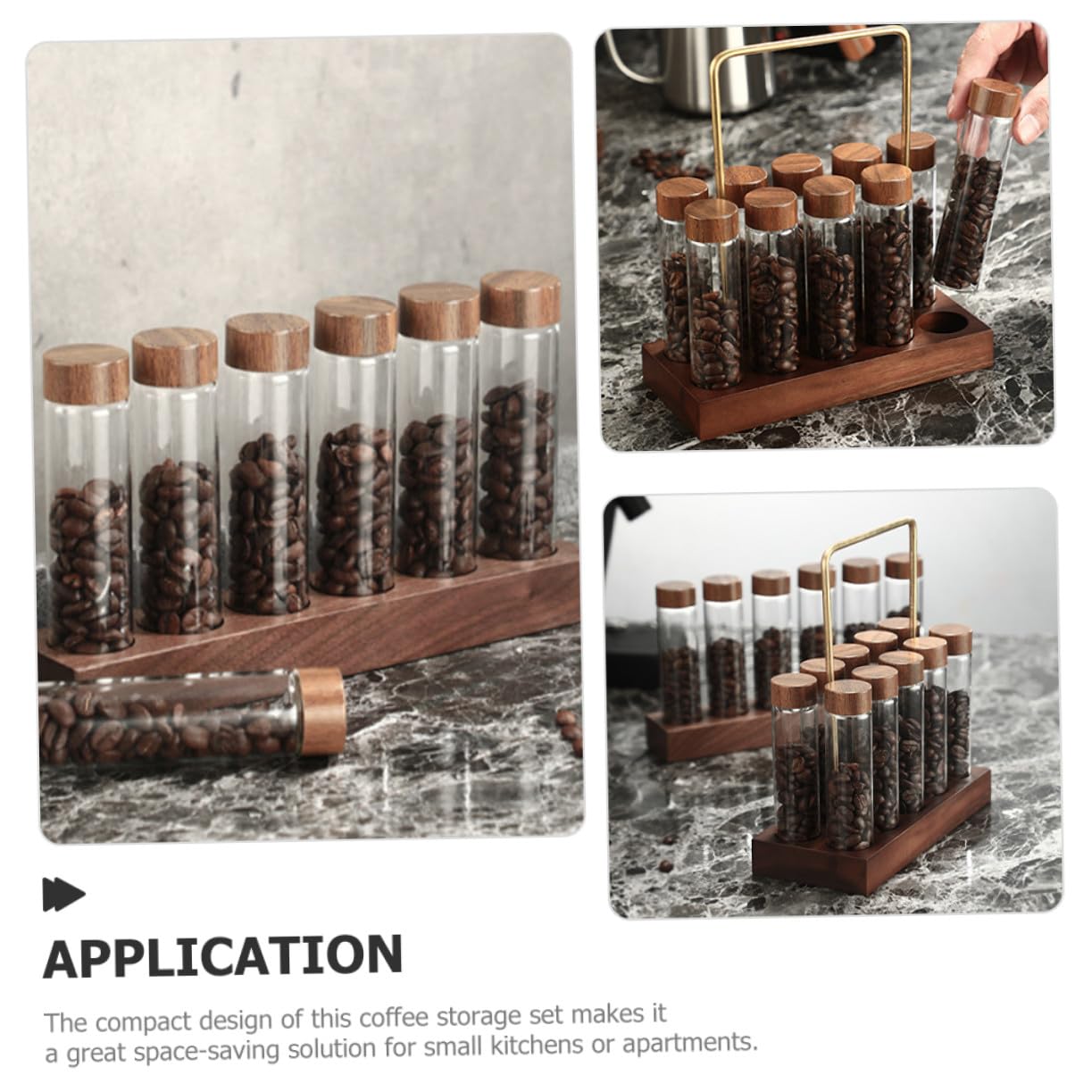 NOLITOY Kaffeebohnen Aufbewahrungsröhrchen aus Glas mit Holzständer Luftdicht Verschlossene Aromaflaschen Reagenzglas Satz für Kaffeegenuss und Vorrat
