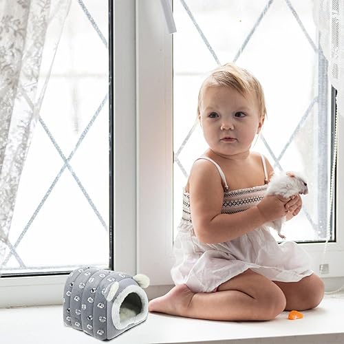 Miniatura 4 de POPETPOP Linda casa de hámster, animales pequeños, cobertizo de nido de invierno, cabaña para acurrucarse, cama cálida de jaula de algodón, tienda