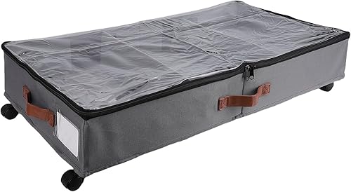 JTLB 2 contenedores de almacenamiento debajo de la cama con ruedas, de tela Oxford, con tapa de PVC transparente, para ropa, zapatos, juguetes (gris)