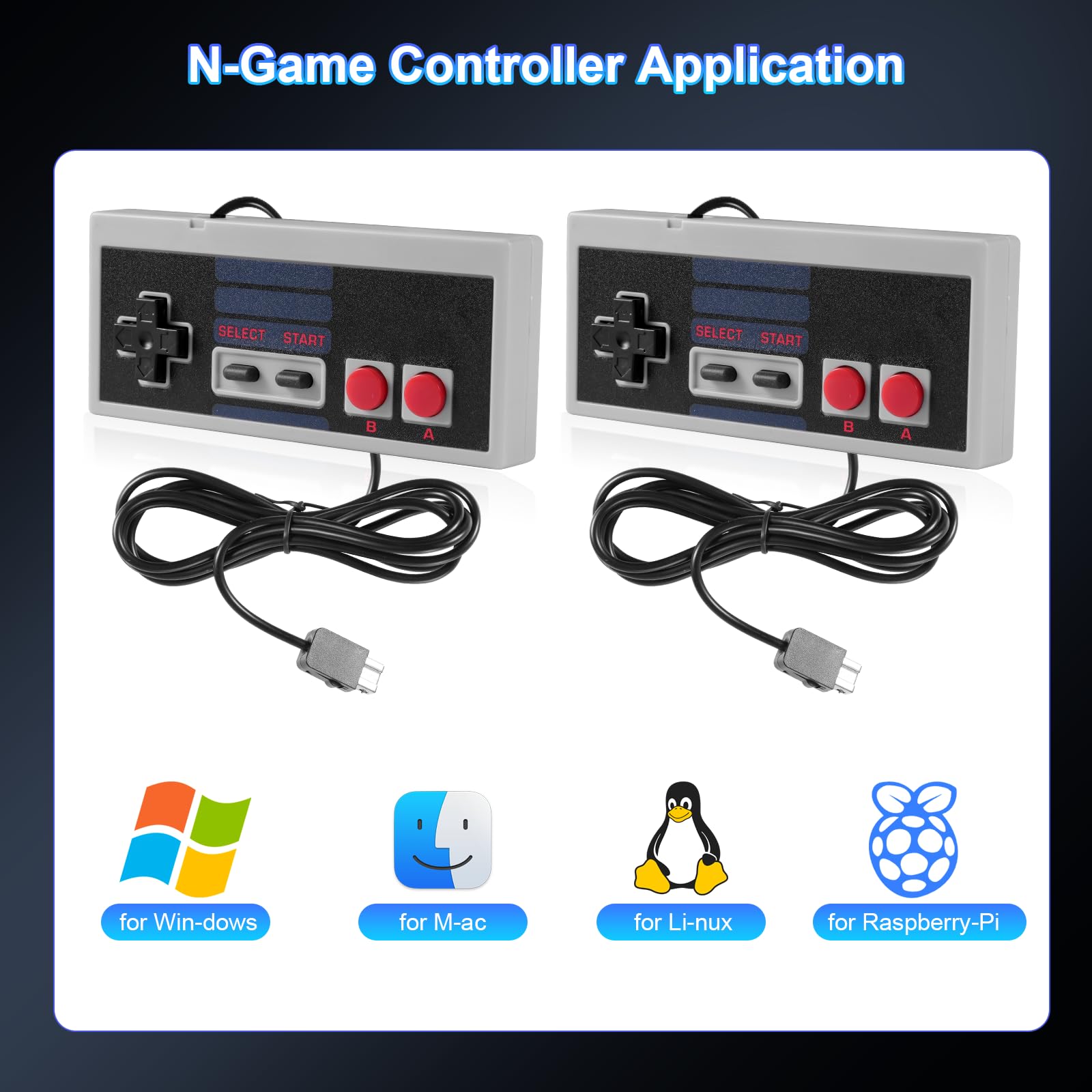 Binghe NES Game Controller, Mini Classic Edition Controller con NES Interfaz y Compatible con Nintendo NES/PC/M-A-C/Raspberry Pi 3(2 Piezas)