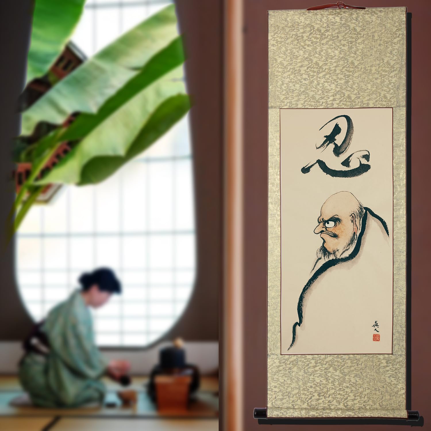 Amazon｜画家手描き 掛け軸 超お得 仏画 水墨画 菩提だるま ダルマ祖師