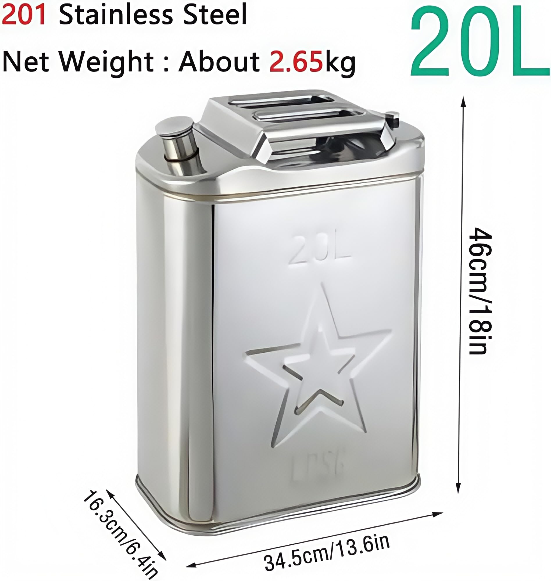 Pojemnik na benzynę ze stali nierdzewnej, z przenośnym uchwytem, automatyczną dyszą wentylacyjną, energooszczędny pojemnik na paliwo do samochodu i przenośny metalowy kanister