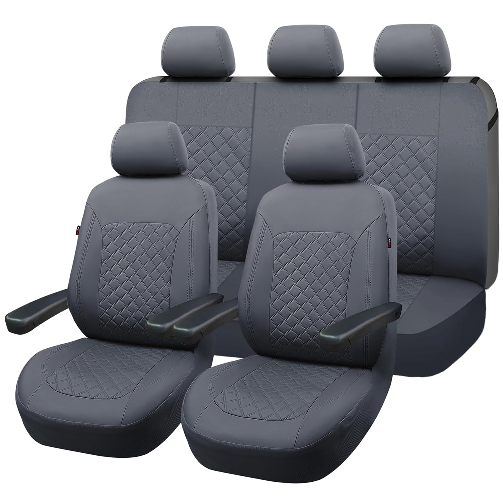 Flying Banner car seat Covers Set airmesh Breathable Fashion Easy Bench Split Protectors Sport Fashion (Solid Gray, Full Set - Low Back - Front Arm Rest)