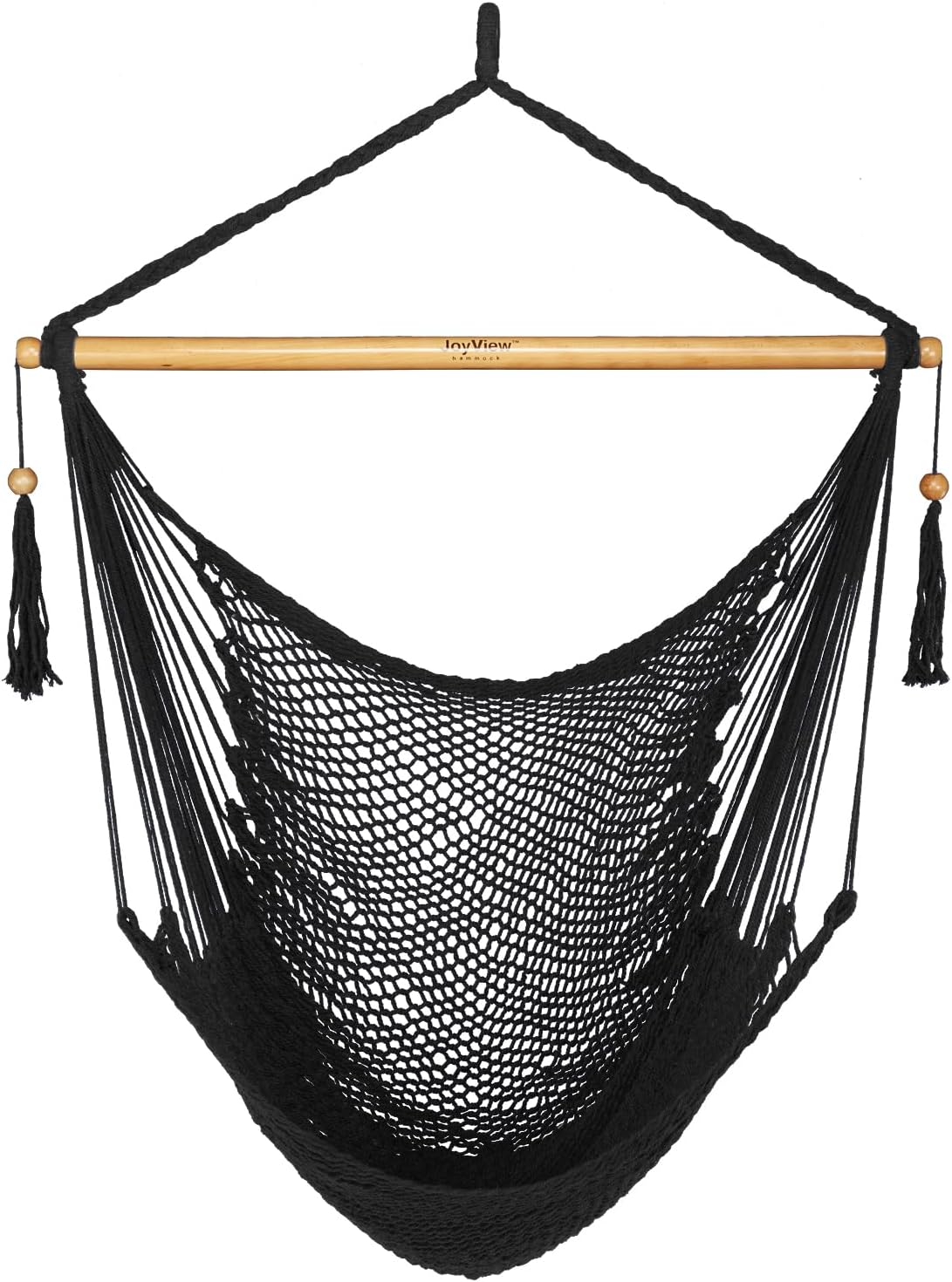 JoyView Hammock Chair with Spreader Bar Caribbean Hammock Swing Chair 300 LBS Weight Capacity XL Rope Hanging Chair for Outdoor Indoor Garden Yard - Black