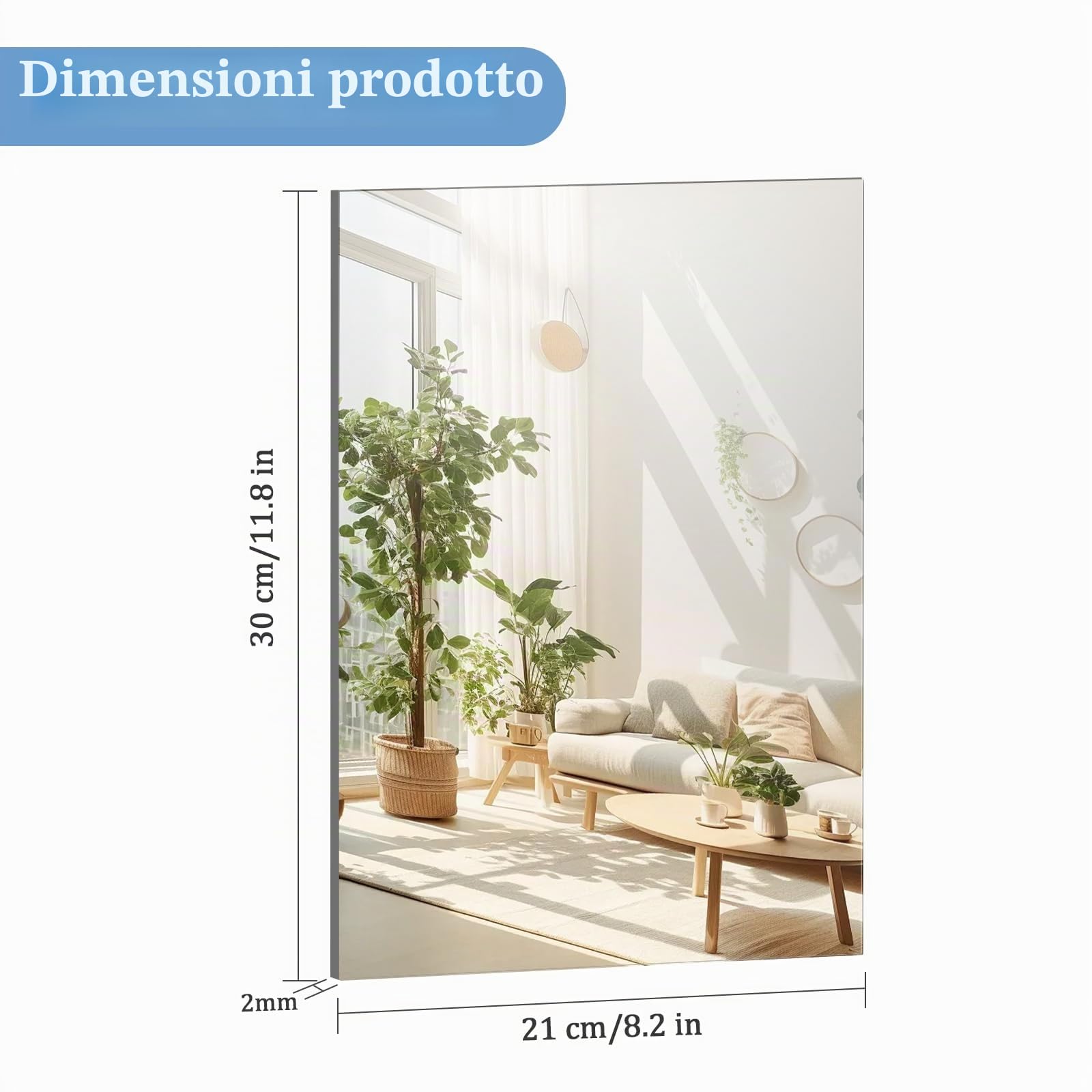 TSKDKIT Specchio da Parete Specchio in Vetro 30 x 21 cm Autoadesivo Specchi da Parete Decorativo HD Senza Cornice Grande per WC Degli ospiti, Bagno, Spogliatoio, Soggiorno