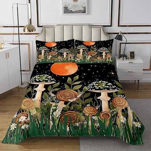 Miniatura 9 de Erosebridal Juego de edredón King con diseño de sol y luna, constelaciones, astrología, fase lunar, juego de ropa de cama con hojas botánicas