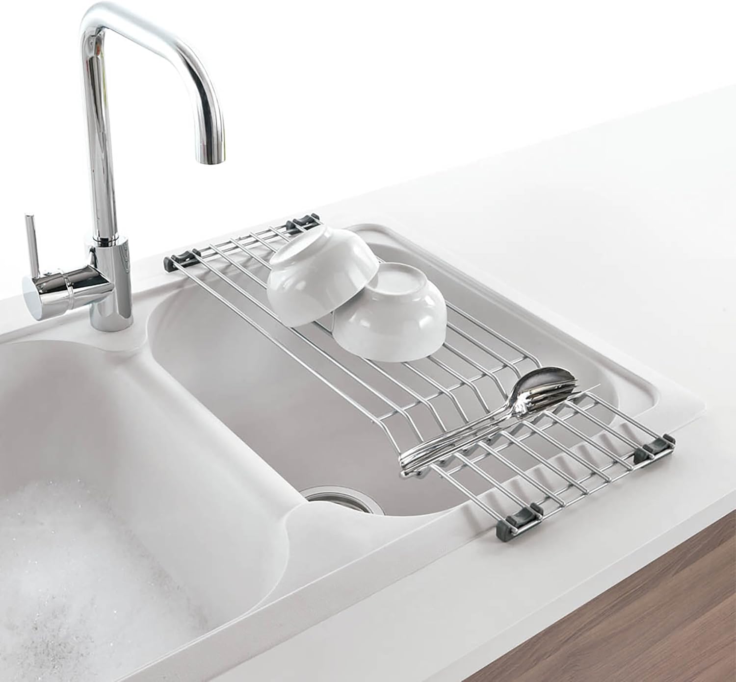 Metaltex Sink Drainer, Plasticized Iron Wire, Metallized Grey, 20x54x4