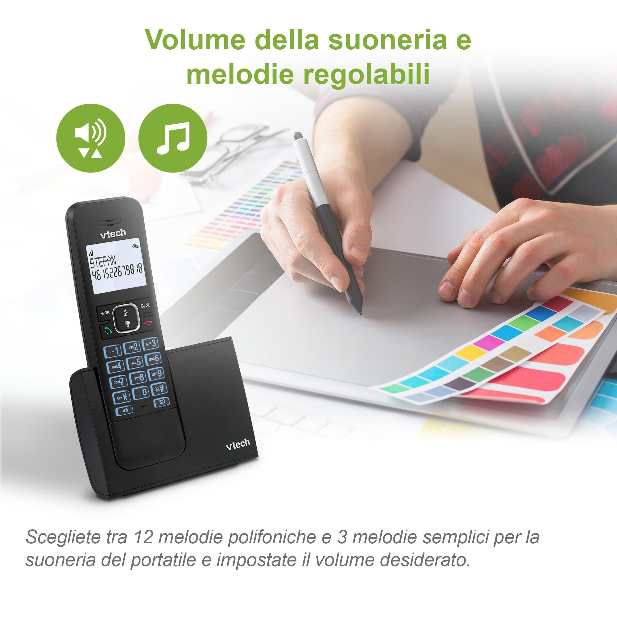VTech LS1000 Telefono cordless Casa con vivavoce, telefono fisso DECT, doppia ricarica, identificatore di chiamata/attesa, display e tastiera retroilluminati, modalità ECO, 50 Rubrica nomi e numeri