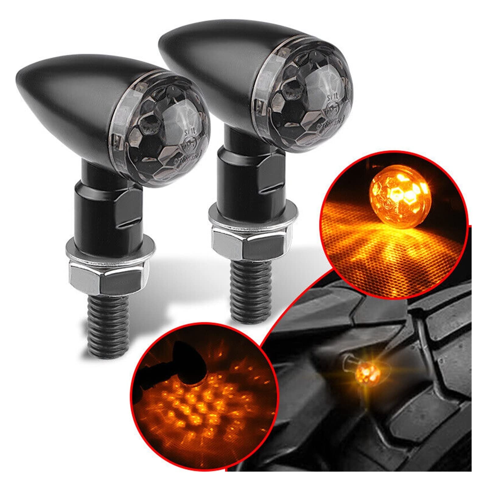 Clignotant Clignotants 2 Pièces LED Moto Clignotant Indicateur Ambre Clignotant Lumière Balle Lampe Voiture Accessoires