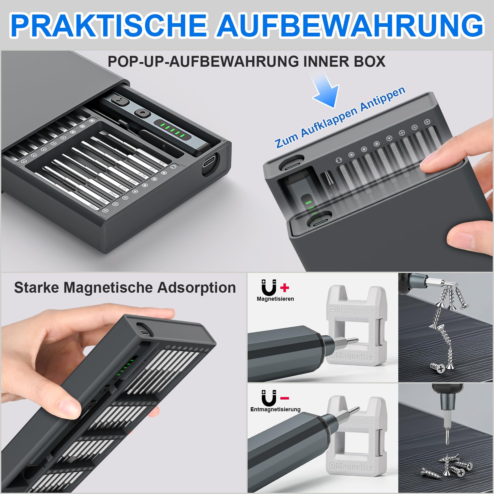 74-in-1 Magnetischer Präzisions-Schraubendreher Set – Mit Bits, Akku & LED Für Handy, Laptop & Uhren