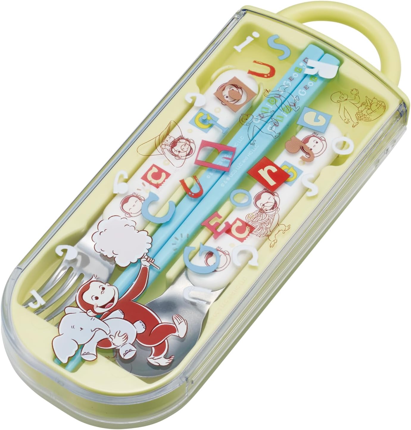 Skater TACC2-A Children's Trio Set of Chopsticks, Spoon, Fork, 6.5 inches (16.5 cm), Curious George Alphabet